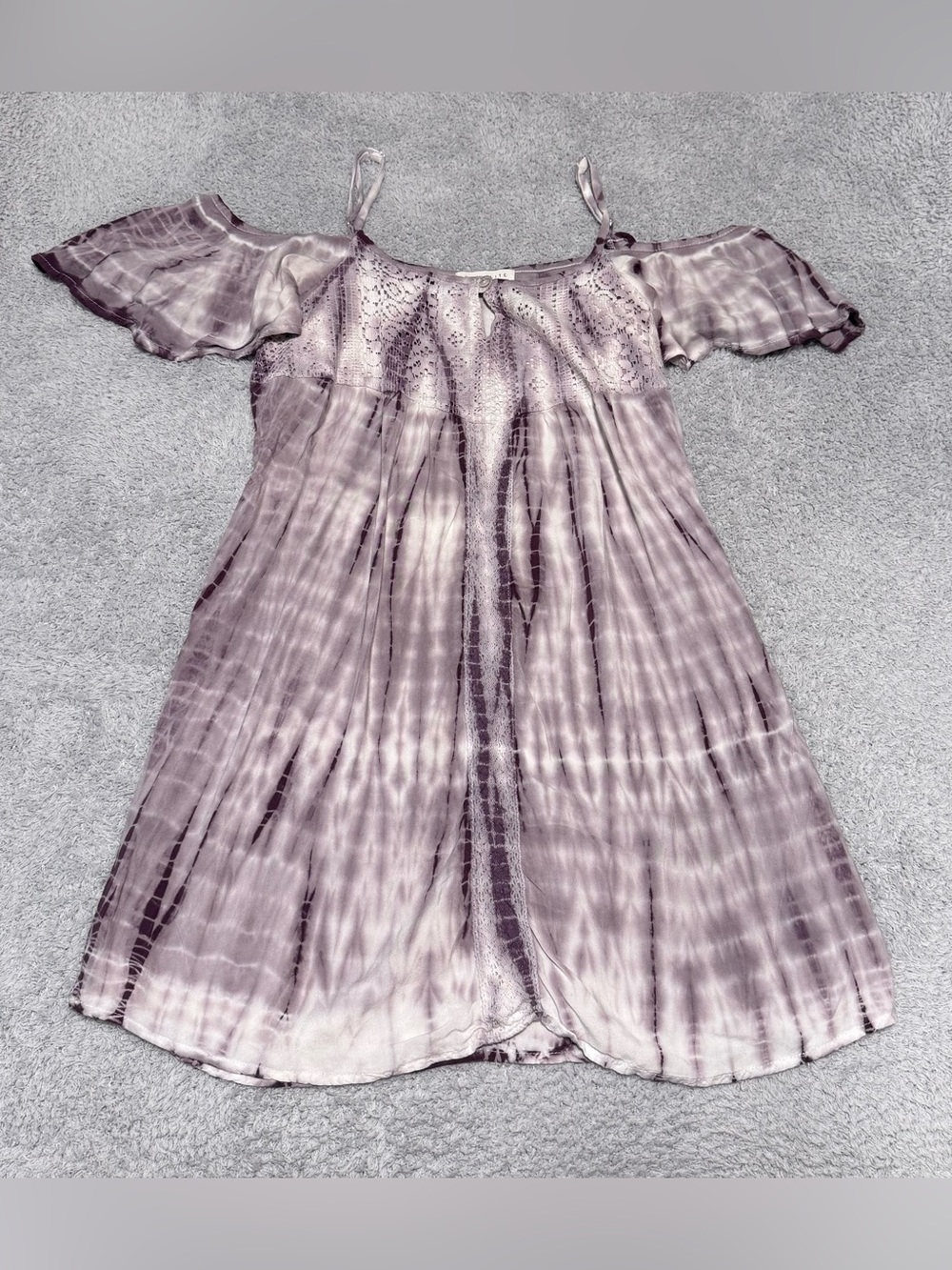 Socialite Women’s Purple Tie Dye Cold Shoulder Bohemian Tunic Top Size Medium